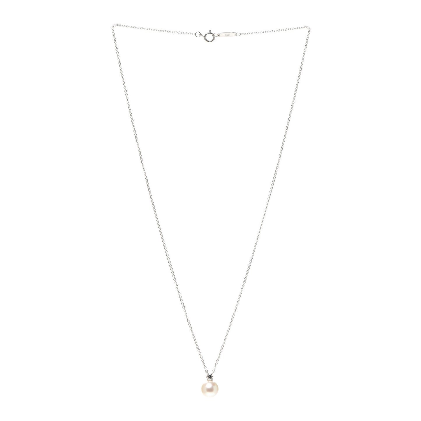 18K White Gold Diamond Akoya Pearl 7.5mm Signature Pendant Necklace
