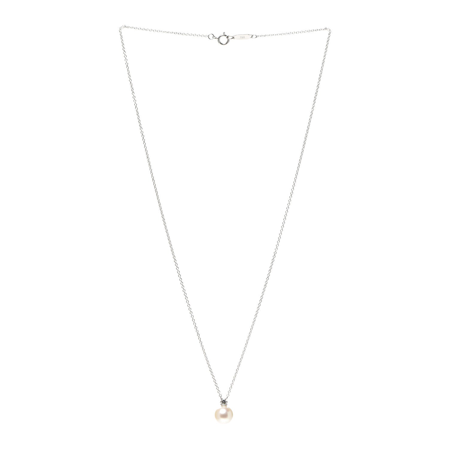 Tiffany 18K White Gold Diamond Akoya Pearl 7.5mm Signature Pendant Necklace 3 of 6