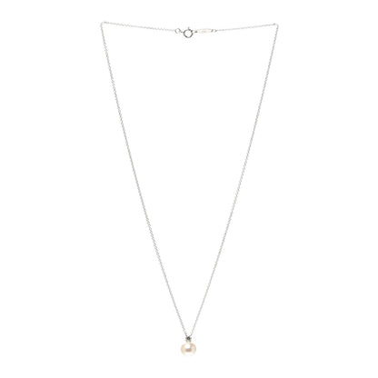 Tiffany 18K White Gold Diamond Akoya Pearl 7.5mm Signature Pendant Necklace 3 of 6