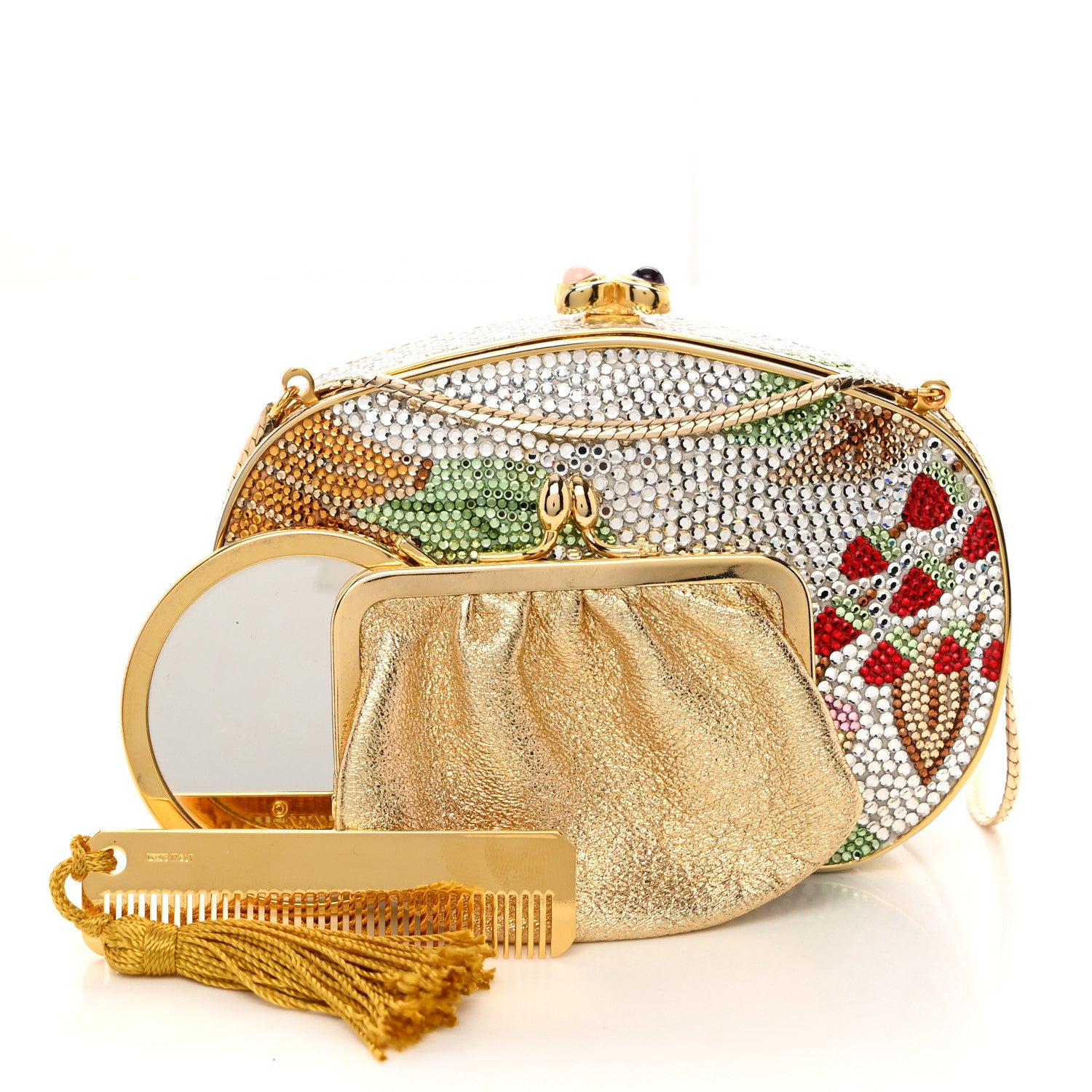 Judith Leiber JUDITH LEIBER Crystal Flower Minaudiere Clutch Gold 8 of 8