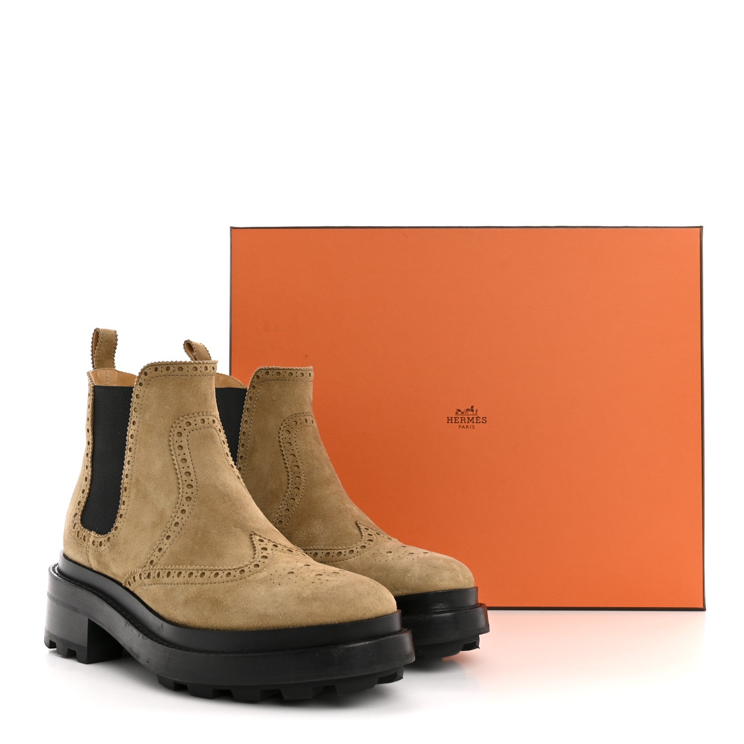Hermes Suede Goatskin Chelsea Ankle Boots 37 Beige Gobi 13 of 13