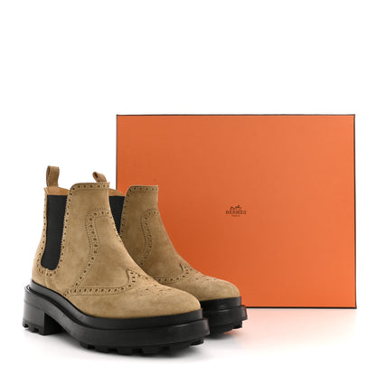 Hermes Suede Goatskin Chelsea Ankle Boots 37 Beige Gobi 13 of 13