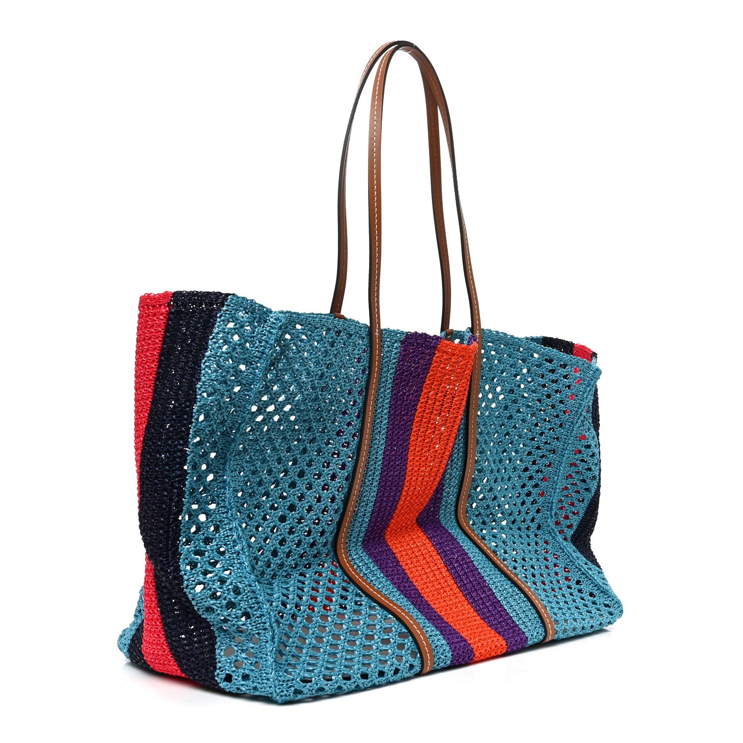 Gucci Raffia Web Woven Interlocking G Tote Blue Multicolor 3 of 10