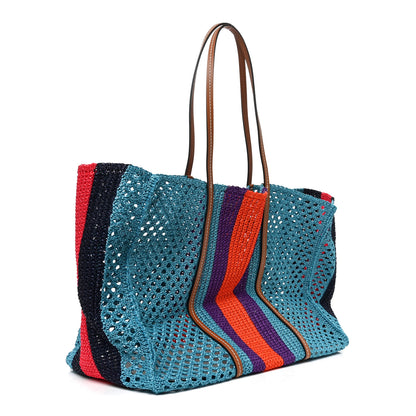Gucci Raffia Web Woven Interlocking G Tote Blue Multicolor 3 of 10