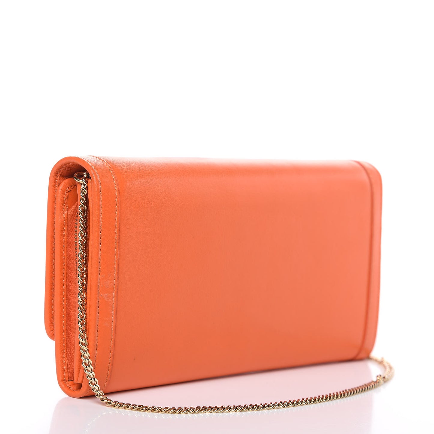 Calfskin Chain Flap Wallet Orange
