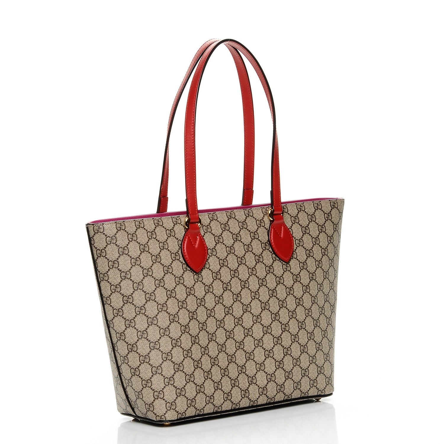 Gucci GG Supreme Monogram Medium Zippered Bucket Tote Beige Hibiscus Red New Rosette 3 of 6