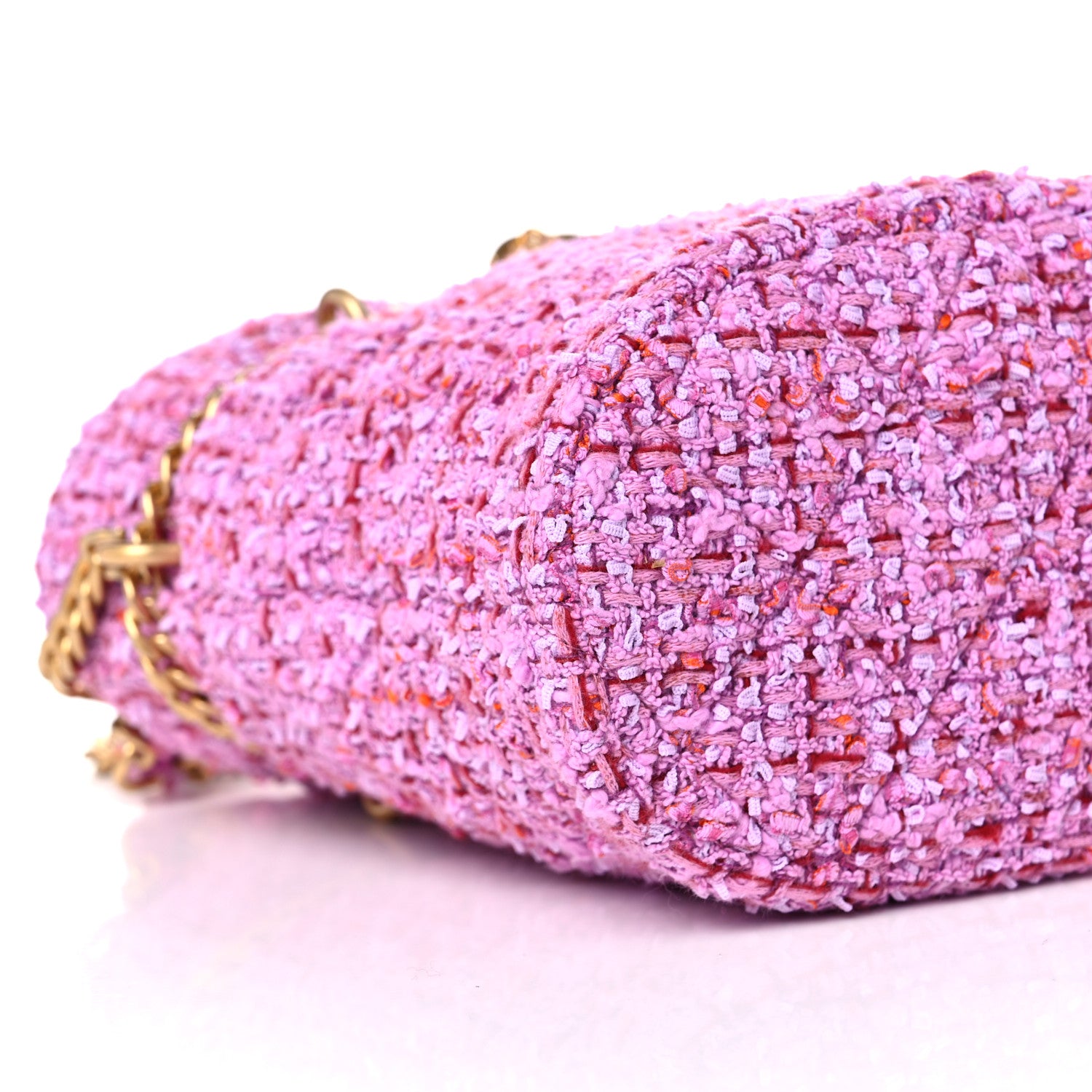 Chanel Tweed Enamel Quilted Pending CC Bucket Drawstring Bag Light Purple Pink Red 8 of 12