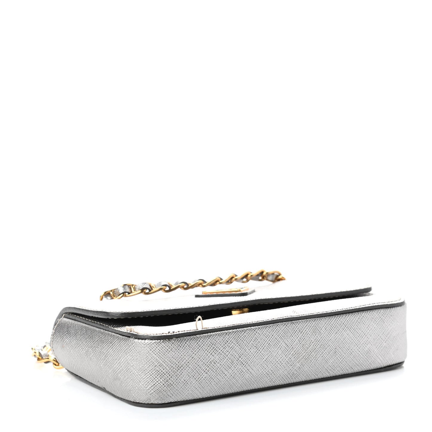 Saffiano Lux Chain Shoulder Bag Argento