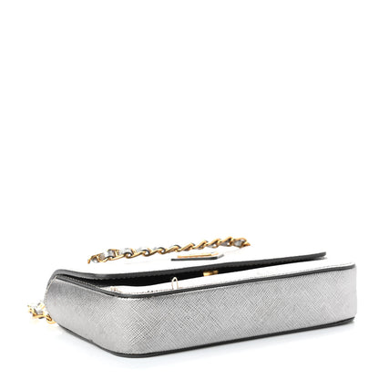 Prada Saffiano Lux Chain Shoulder Bag Argento 3 of 6
