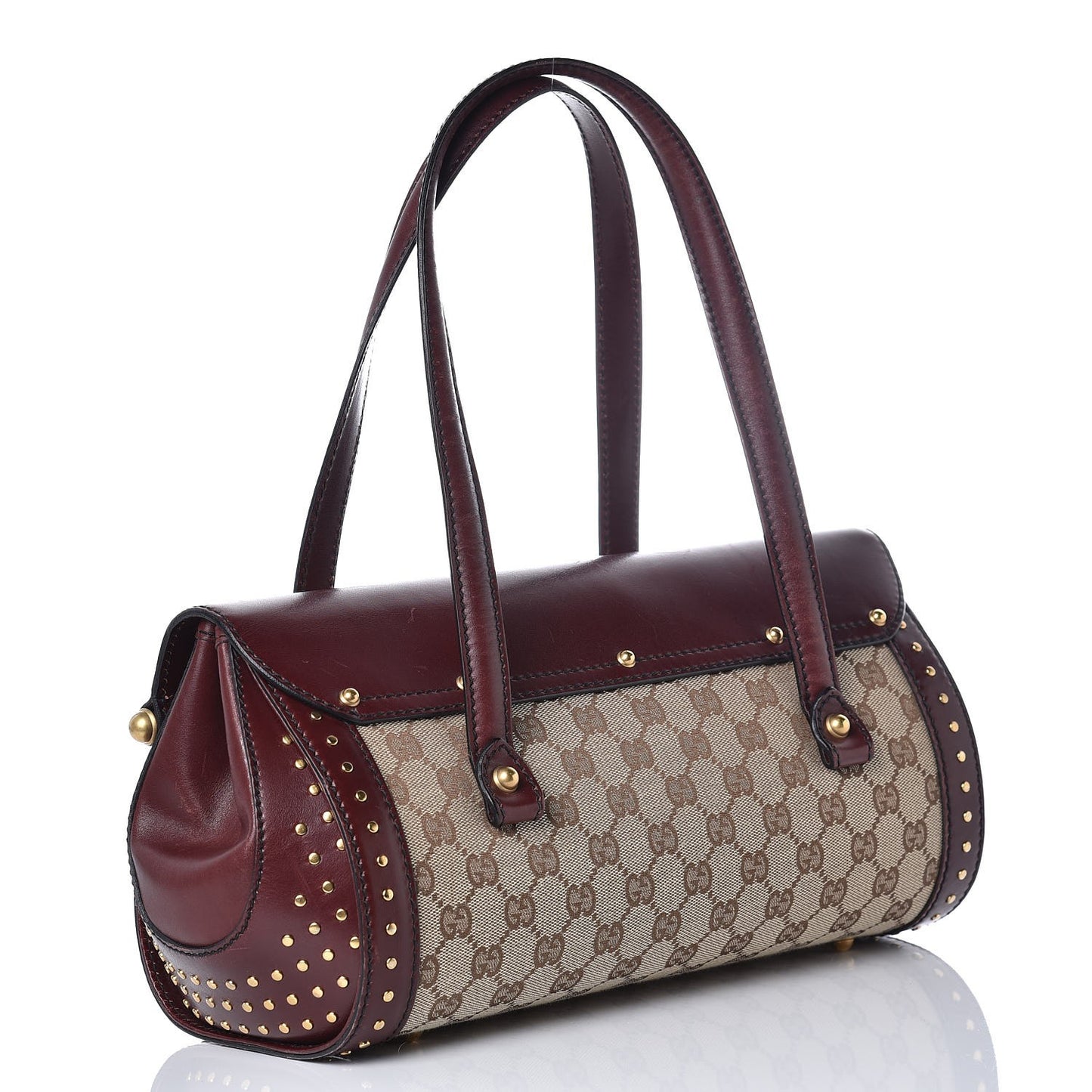 Monogram Studded Bamboo Bullet Satchel Burgundy