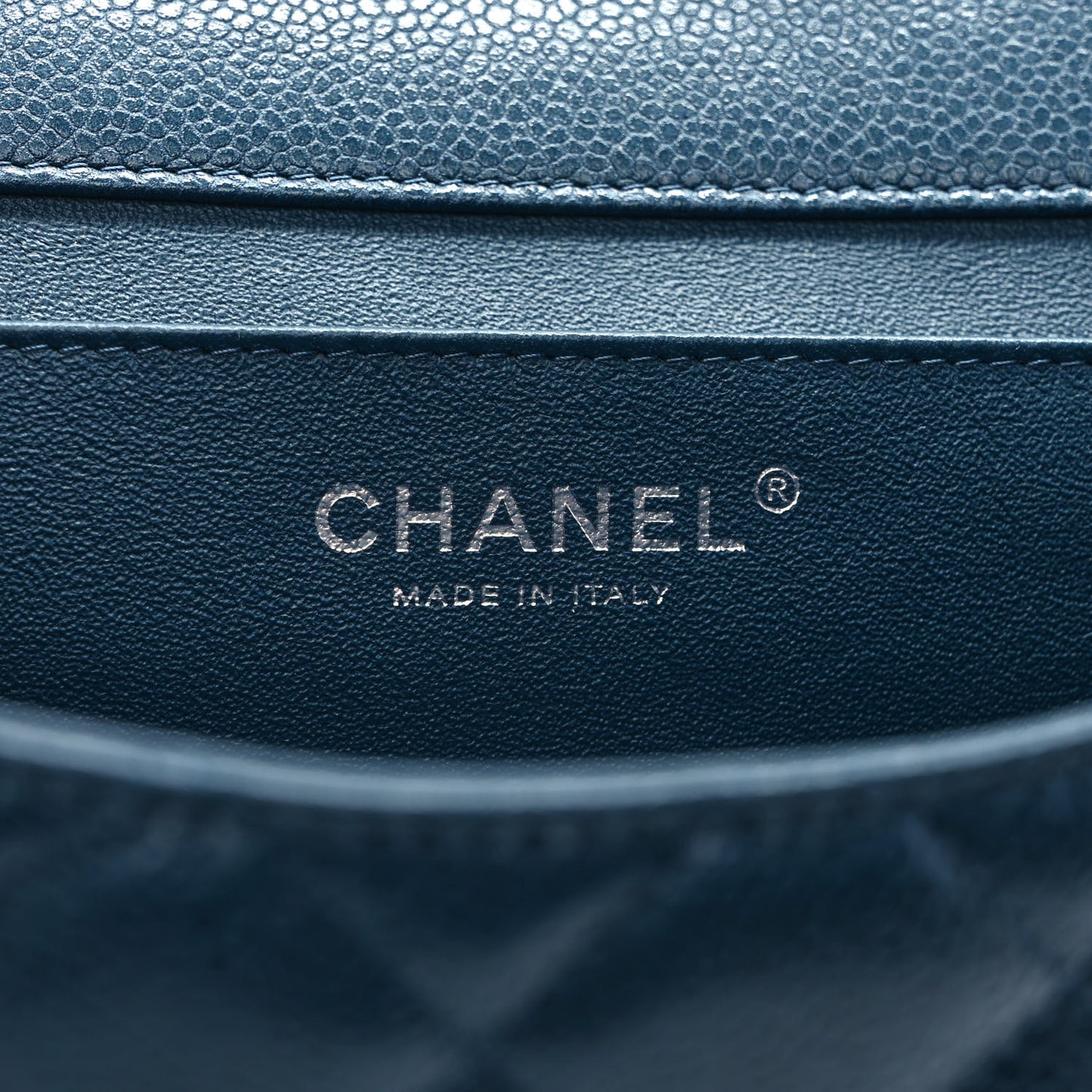 Caviar Quilted Clutch With Chain Flap Blue