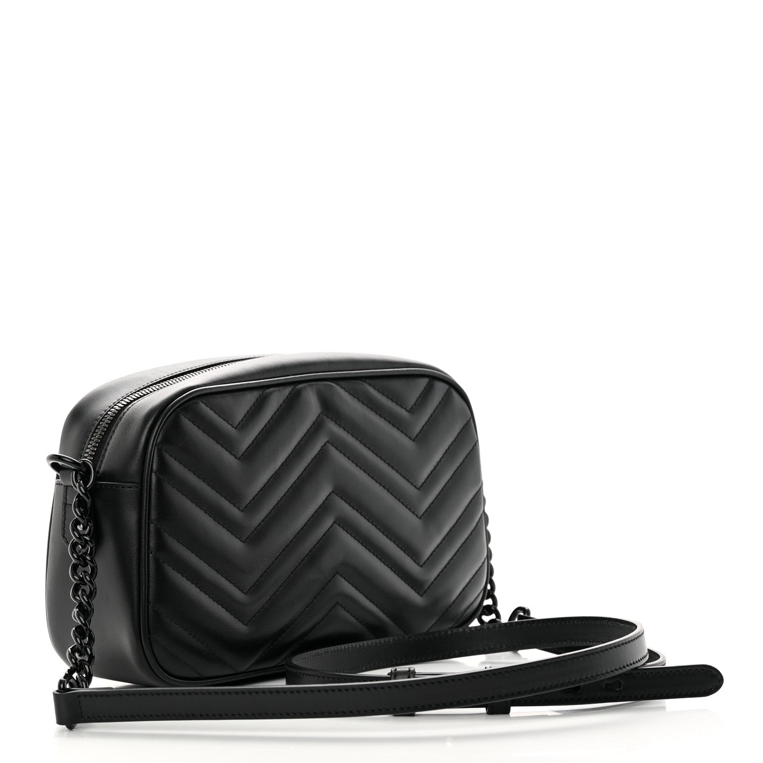 Gucci Calfskin Matelasse Monochrome Small GG Marmont Chain Shoulder Bag Black 3 of 11