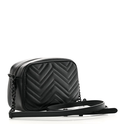 Gucci Calfskin Matelasse Monochrome Small GG Marmont Chain Shoulder Bag Black 3 of 11