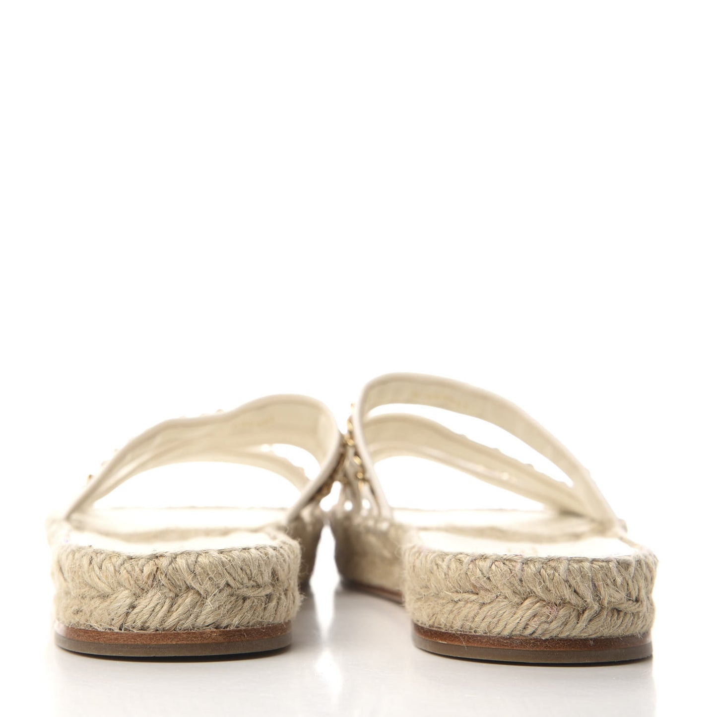 Lambskin Chain Espadrille Slip On Sandals 41 White