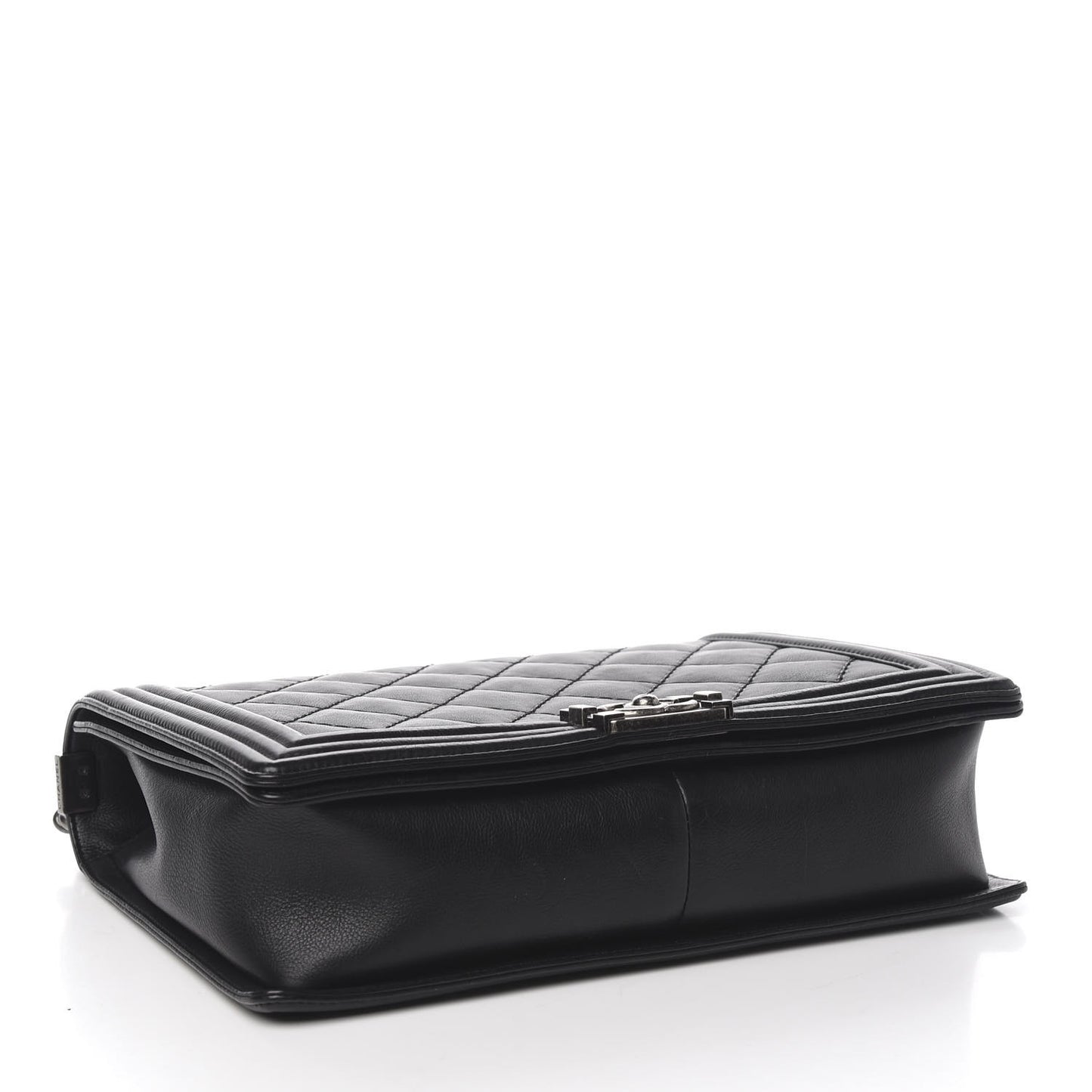Calfskin Double Stitch Large Boy Flap Black