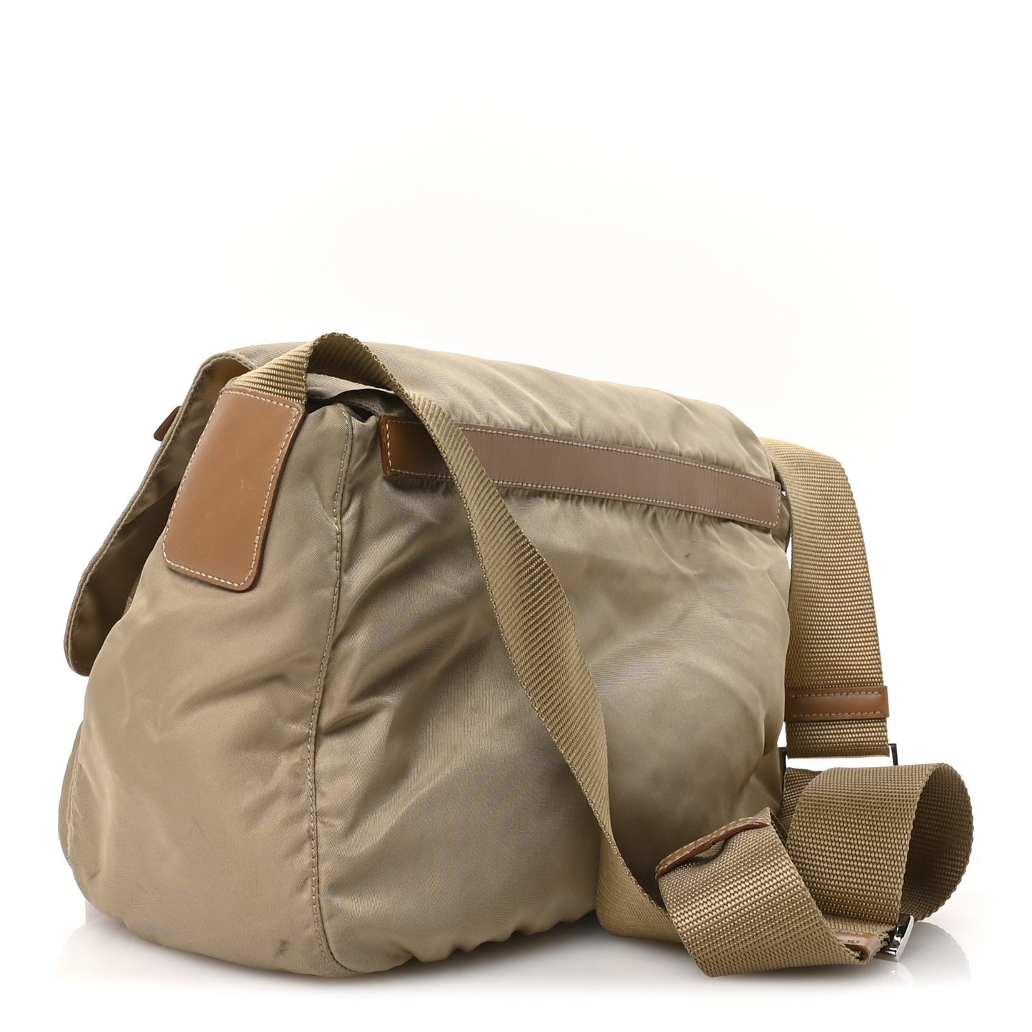 Re-Nylon Vela Saffiano Pocket Double Buckle Messenger Shoulder Bag Cammeo