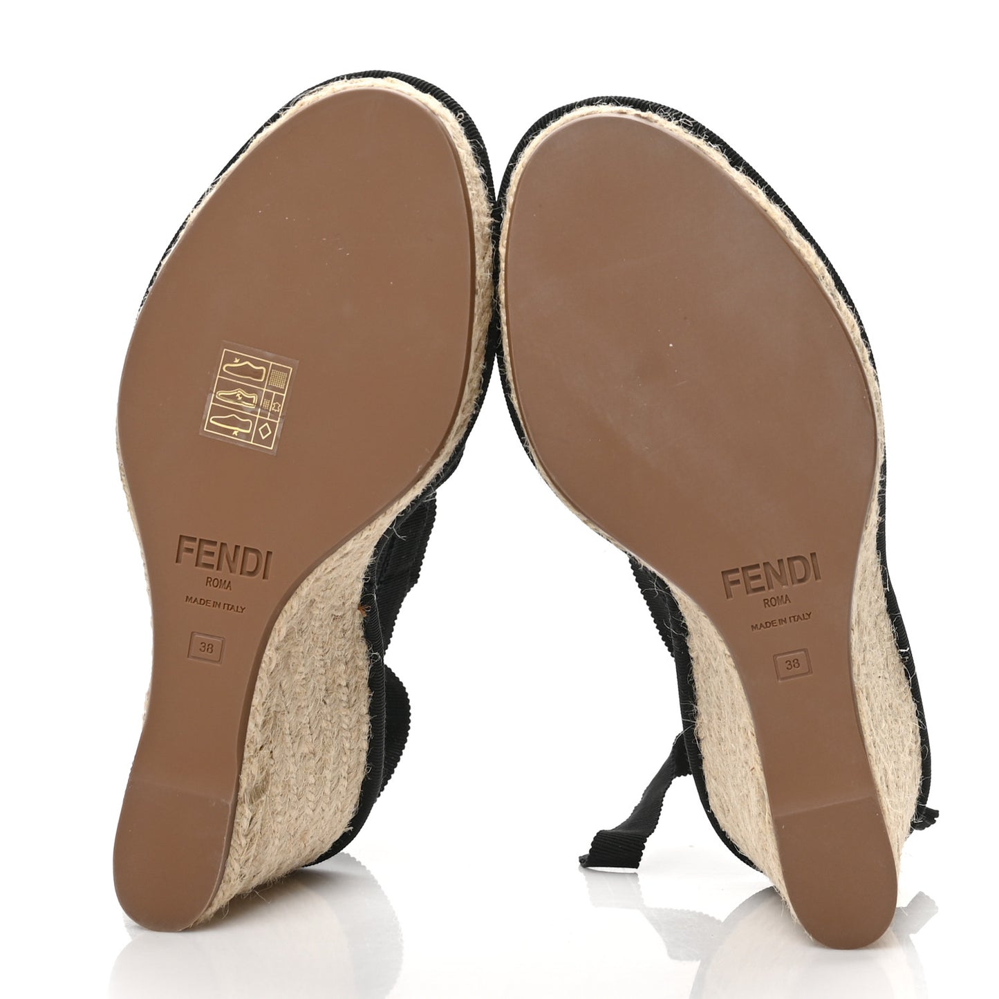 Canvas FF Embroidered Roma Ankle Wrap Espadrille Wedges 38 Black