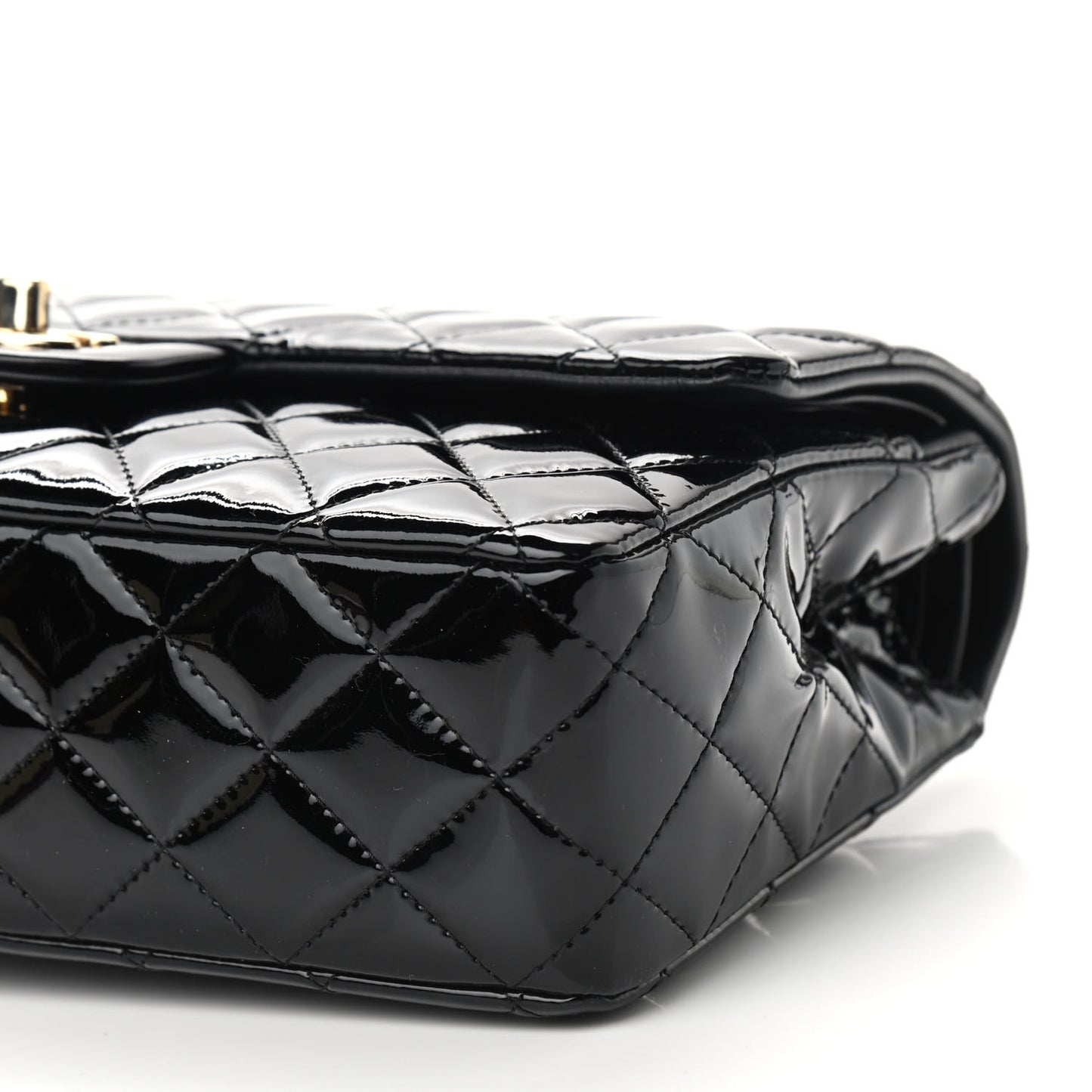 Patent Quilted Medium Double Flap Black