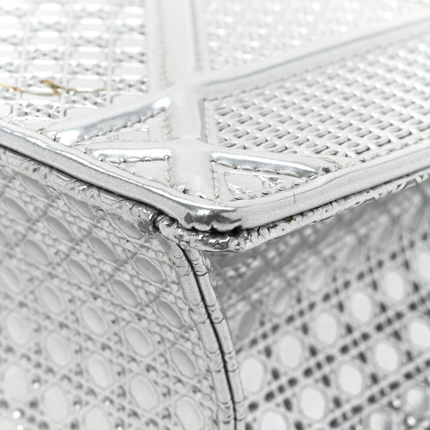 Christian Dior Metallic Patent Micro-Cannage Medium Diorama Flap Bag Silver 16 of 17