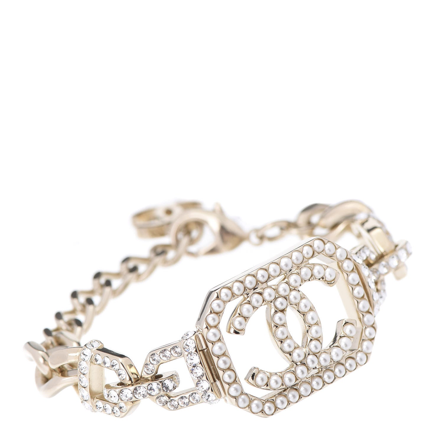 Chanel Crystal Pearl CC Vendome Bracelet Gold Pearly White 1 of 5