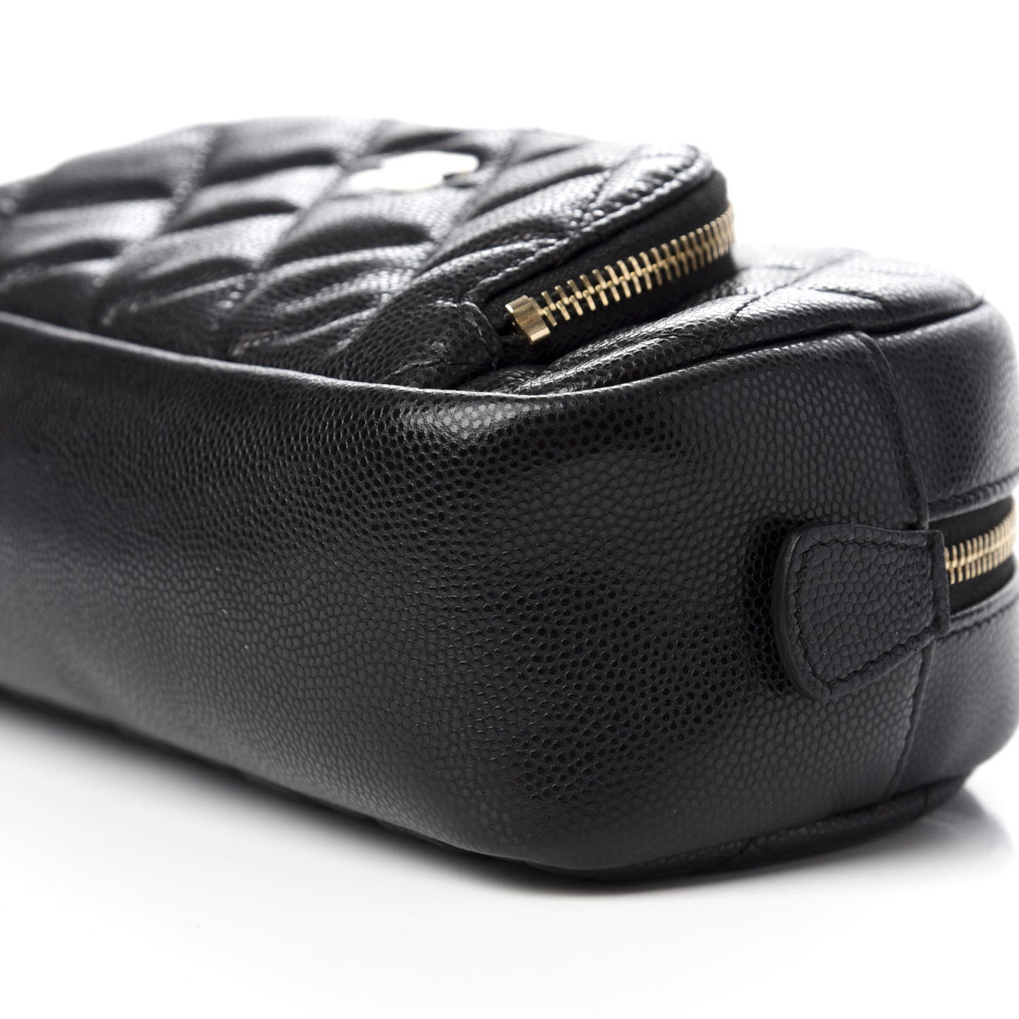 Caviar Quilted Double Zip Pouch Black