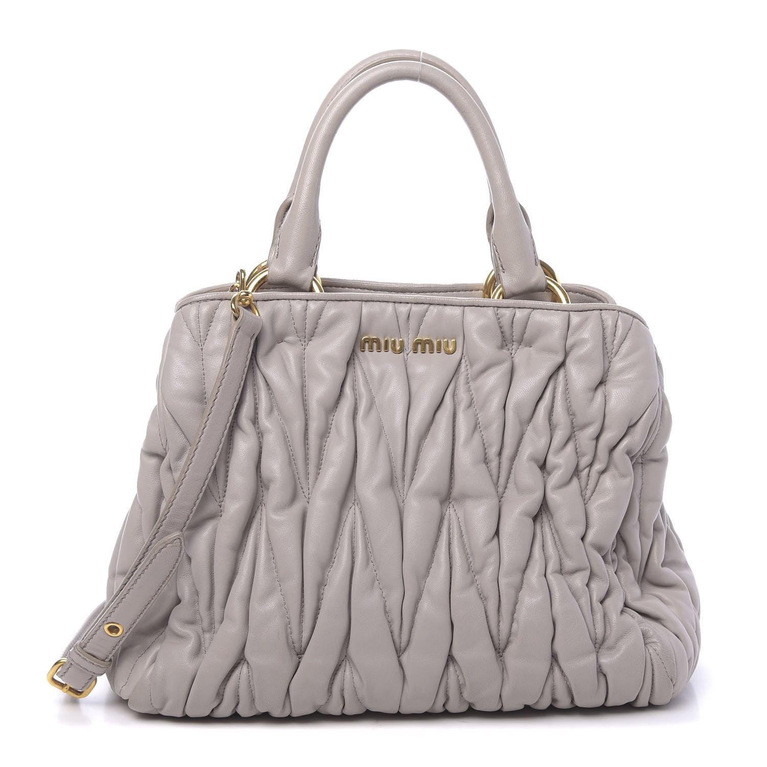 Miu Miu Nappa Matelasse Bauletto Top Handle Bowler Pomice 1 of 24