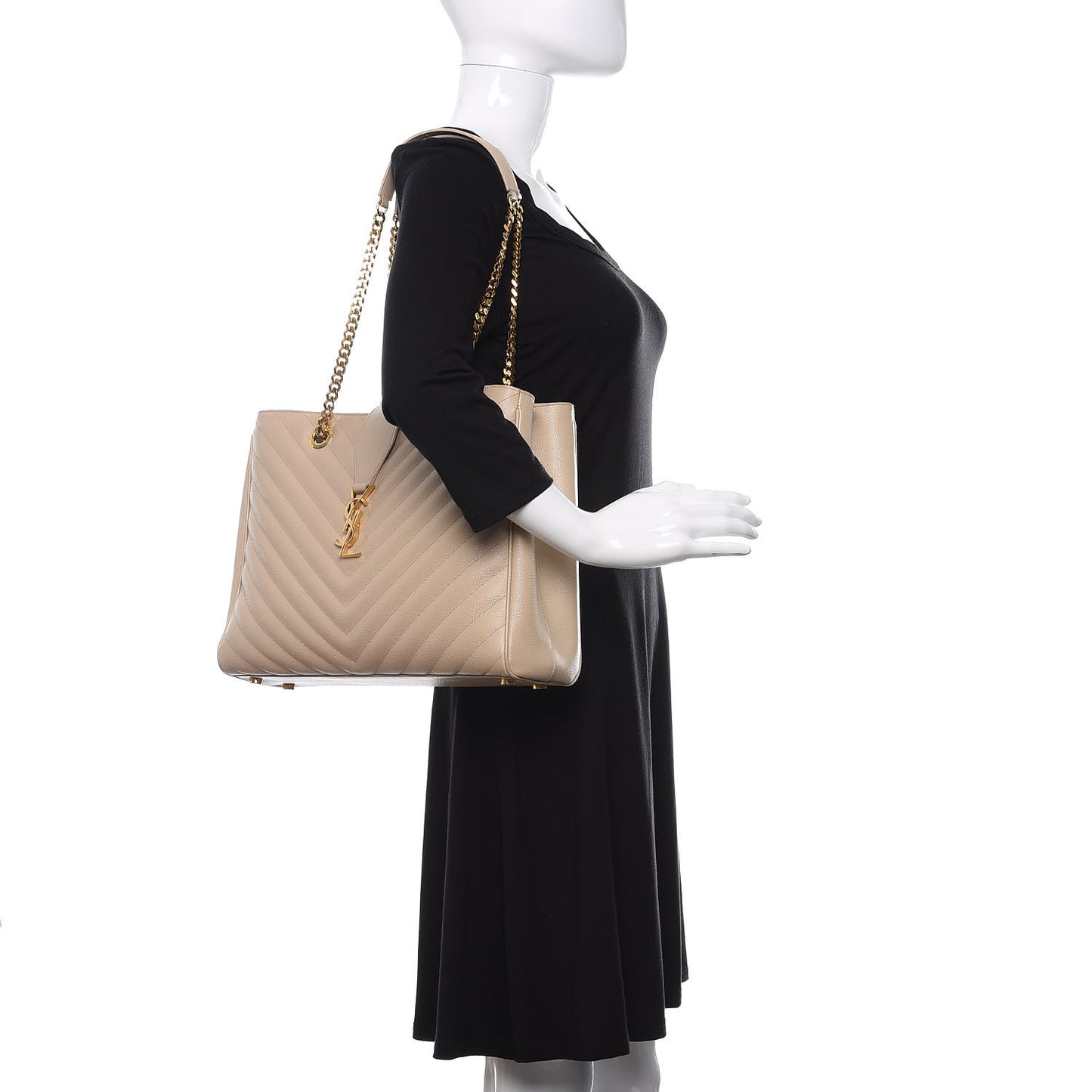 Grain De Poudre Matelasse Chevron Monogram Shopping Bag Nude Powder