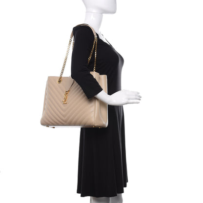 Saint Laurent Grain De Poudre Matelasse Chevron Monogram Shopping Bag Nude Powder 2 of 13