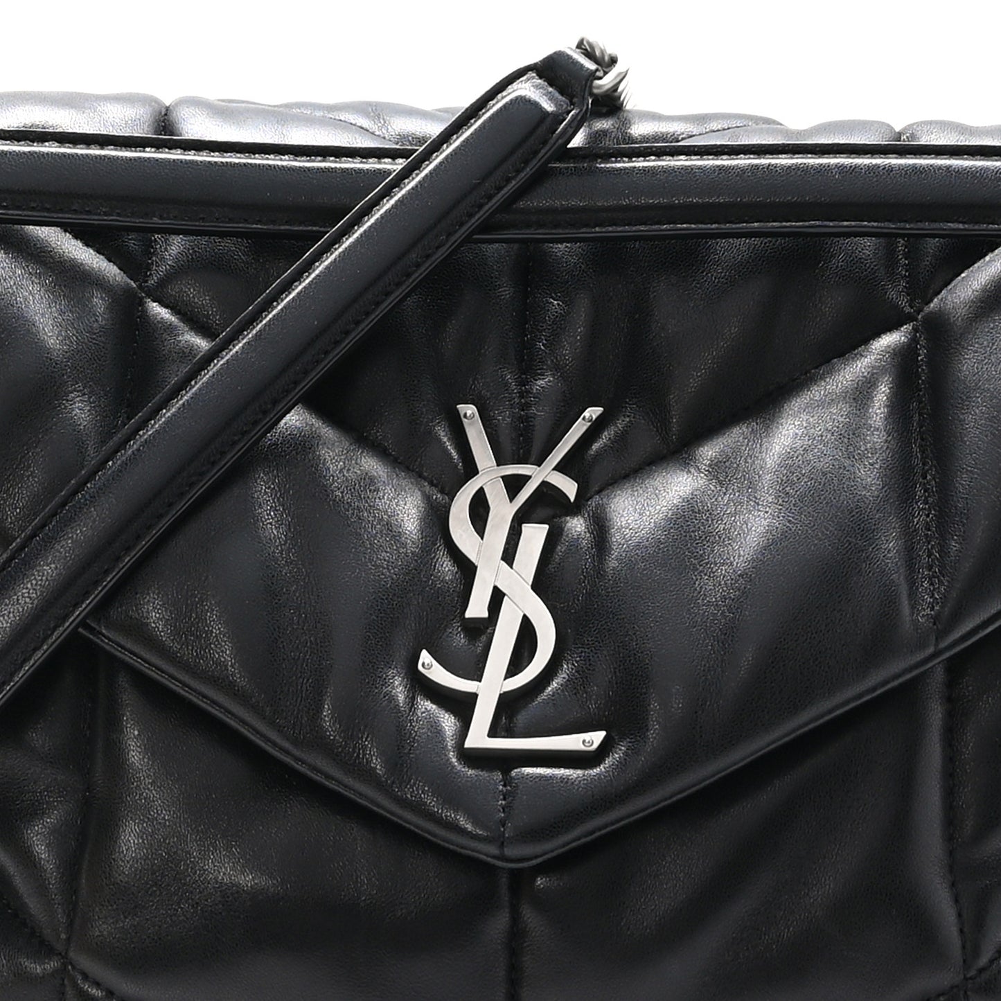 Lambskin Quilted Medium Loulou Puffer Monogram Chain Satchel Black