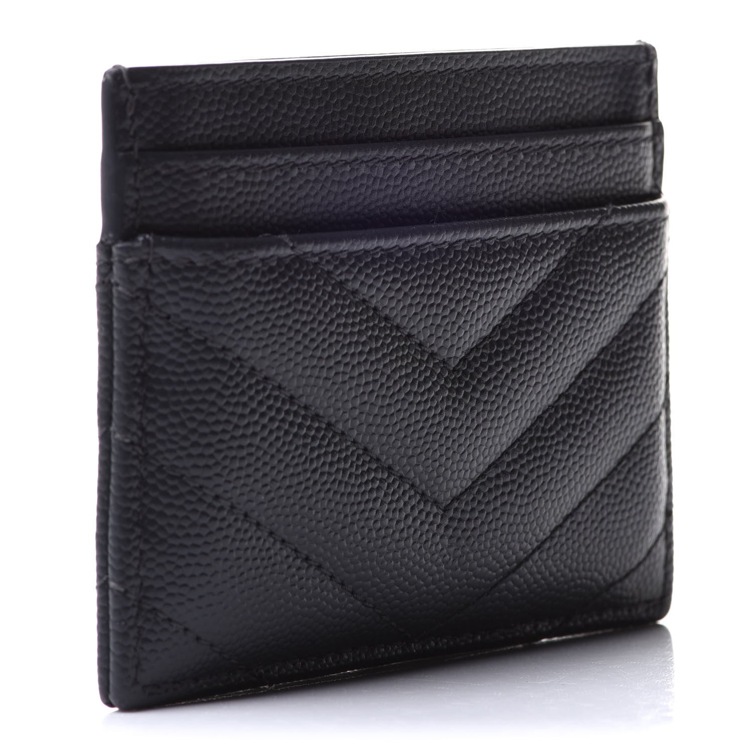 Saint Laurent Grain De Poudre Matelasse Chevron Monogram Credit Card Case Fog 3 of 14