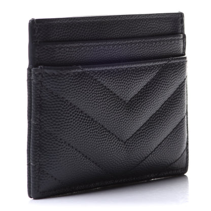 Saint Laurent Grain De Poudre Matelasse Chevron Monogram Credit Card Case Fog 3 of 14