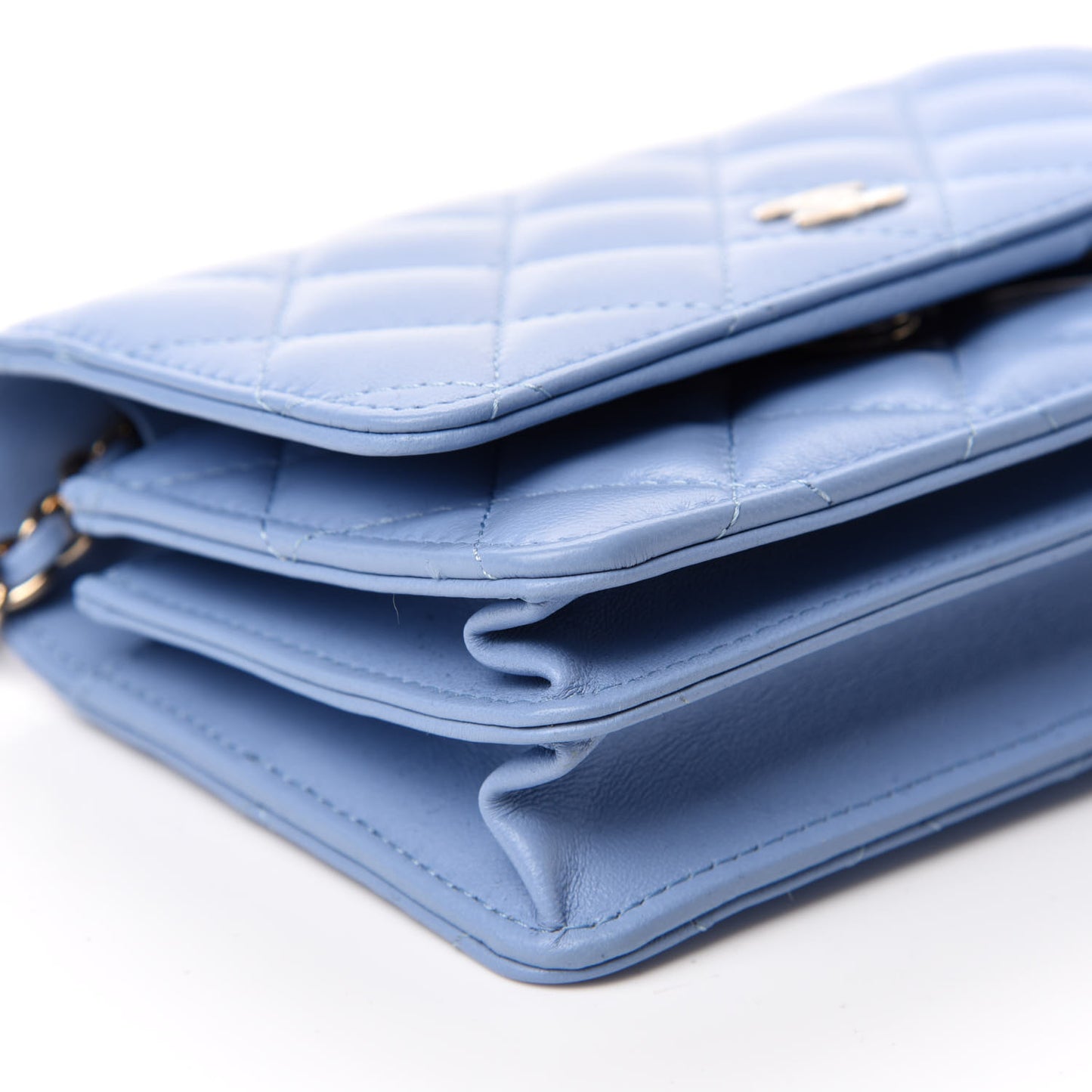Lambskin Quilted Mini Wallet On Chain WOC Light Blue
