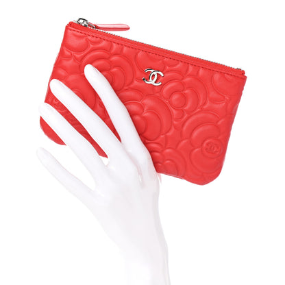 Chanel Goatskin Camellia Embossed Cosmetic Pouch Red 2 of 7