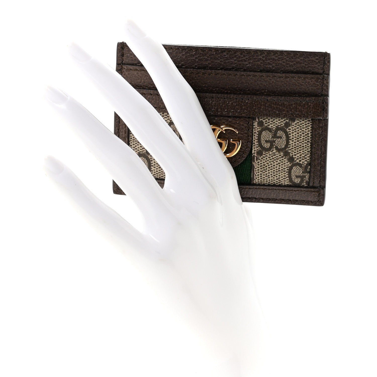 Gucci GG Supreme Monogram Textured Dollar Calfskin Ophidia Card Holder Beige Ebony New Acero 2 of 6