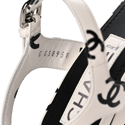 Chanel Printed Lambskin Coco Beach Platform Sandals 37 White Black 8 of 10