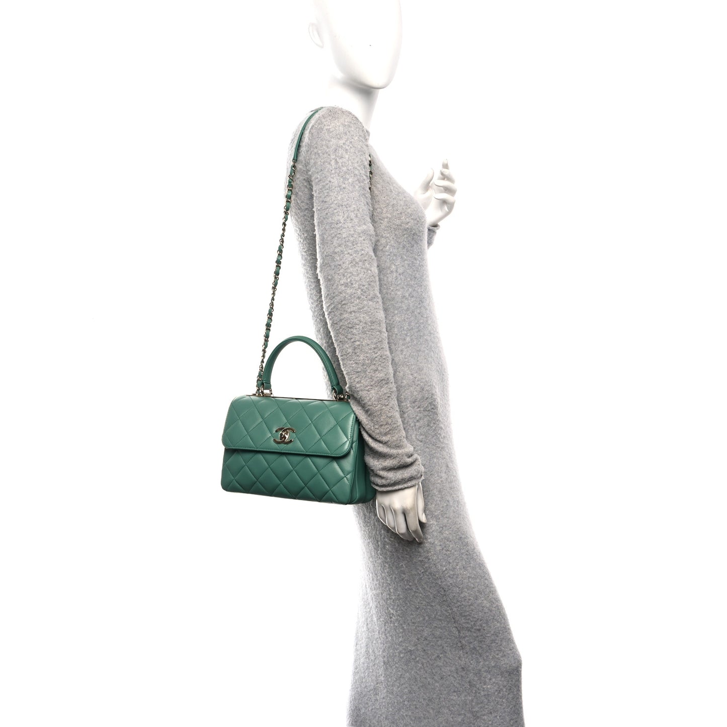 Lambskin Quilted Small Trendy CC Flap Dual Handle Bag Light Green