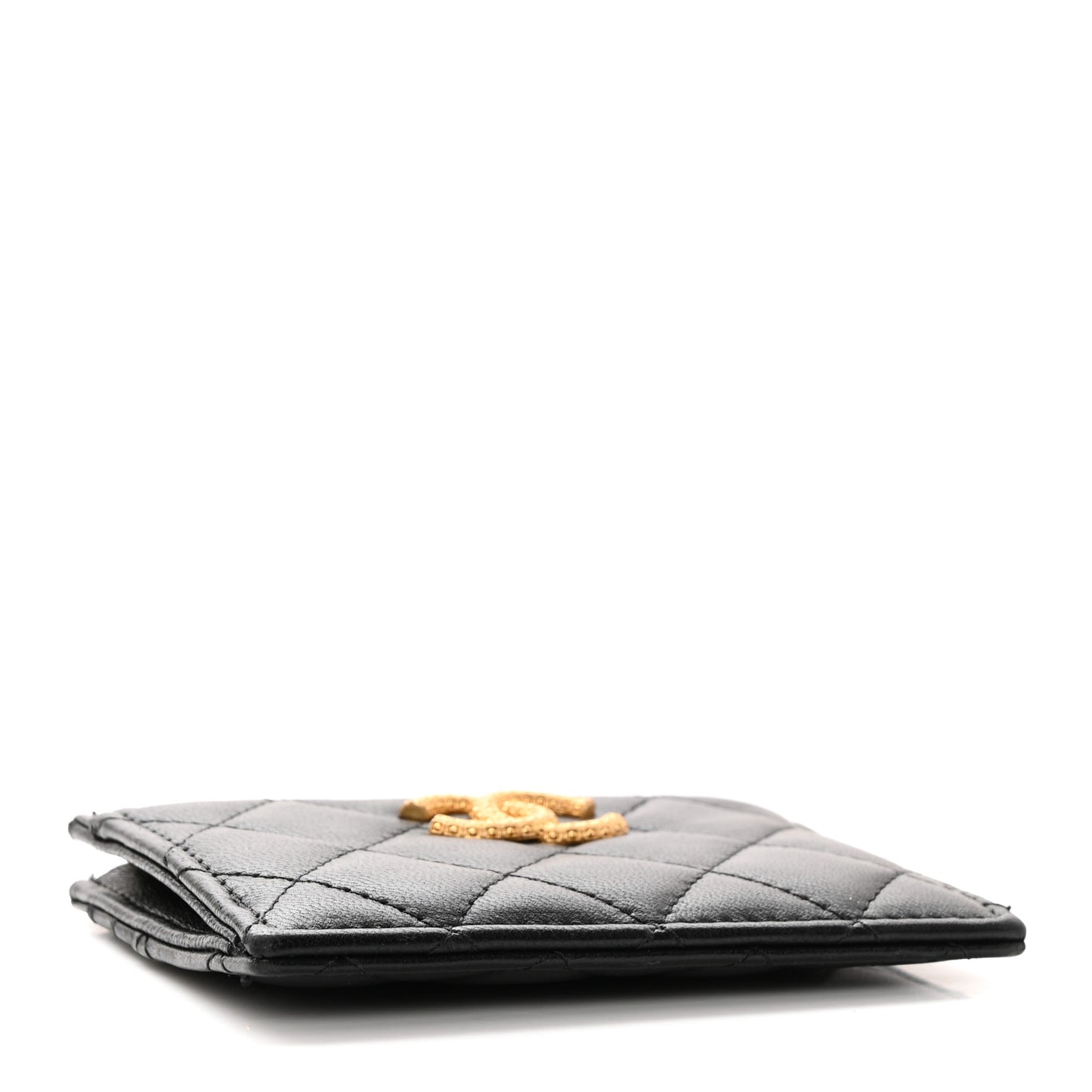 Lambskin Quilted Studded CC Zip Card Holder Black