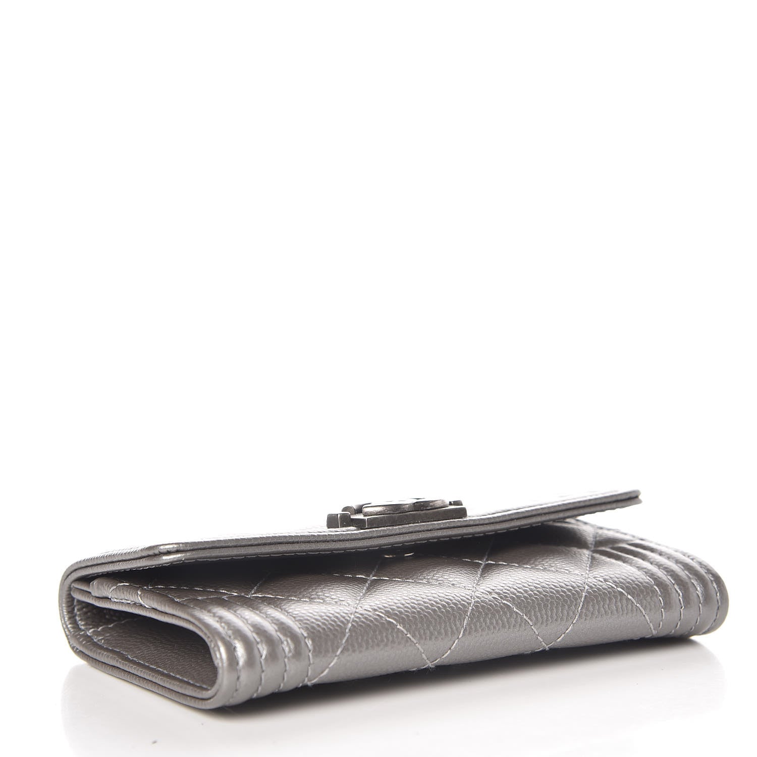 Chanel Metallic Caviar Quilted Boy Card Holder Wallet Silver 4 of 9