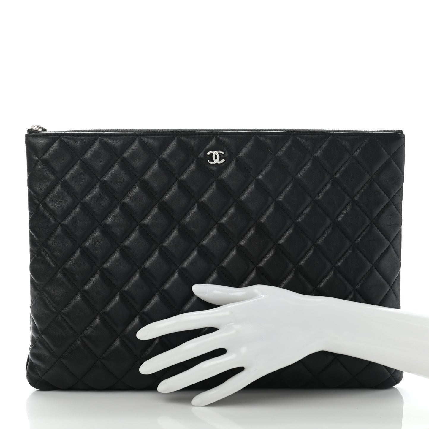 Lambskin Quilted Large Cosmetic Case Black