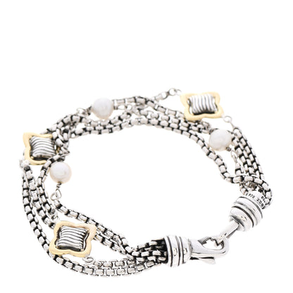 David Yurman Sterling Silver 18K Yellow Gold Pearl Multistrand Quatrefoil Bracelet 2 of 4