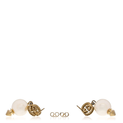 Gucci Metal Crystal Pearl Interlocking G Earrings Shiny Gold 3 of 5