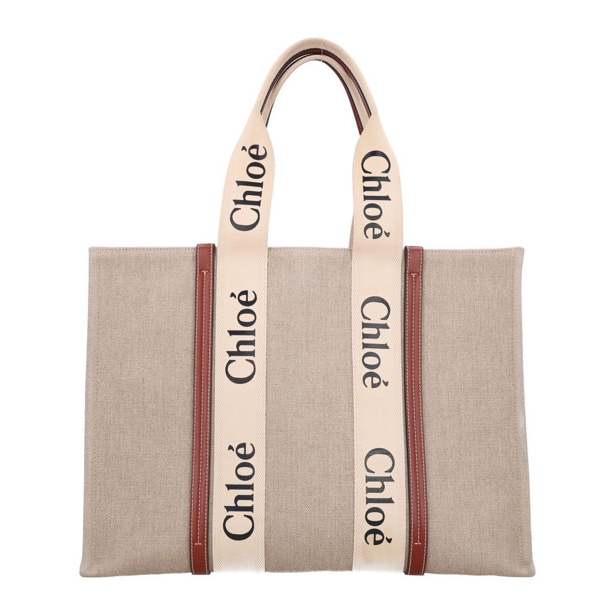Cotton Calfskin Large Woody Ribbon Tote White Brown