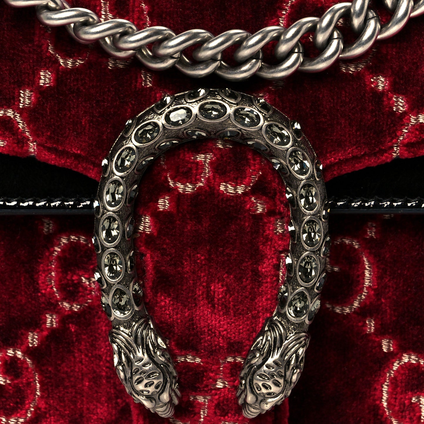 Velvet Skipper Crystal GG Monogram Small Dionysus Shoulder Bag Red Cipria Black Black Diamond