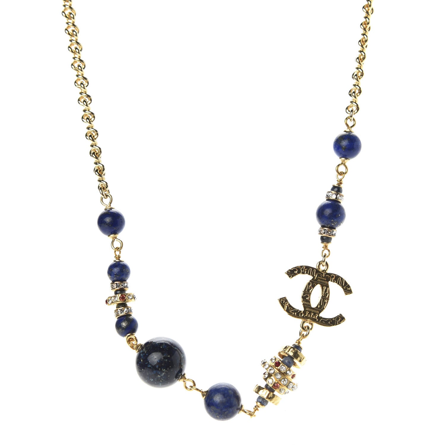 Chanel Crystal Bead Scarab CC Choker Necklace Blue 1 of 5