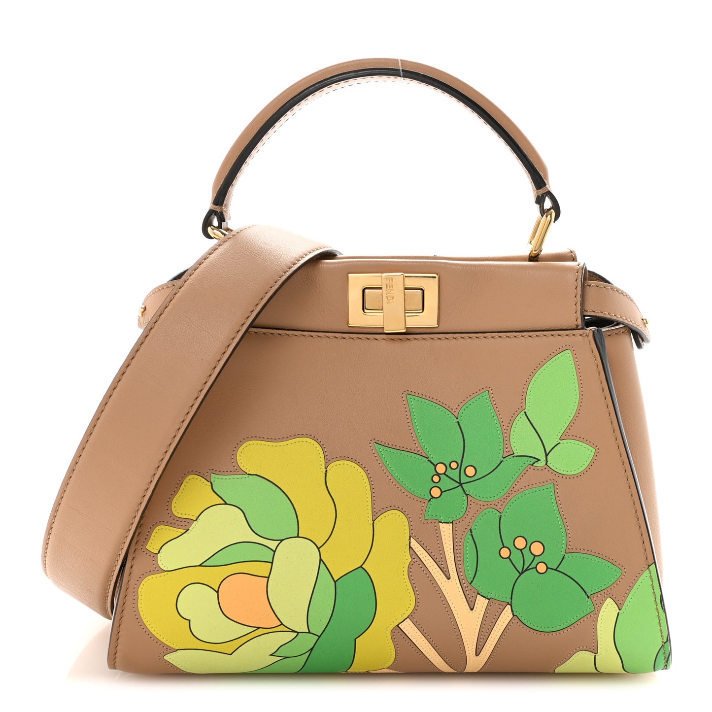 Nappa Nubuck Pequin Flower Inlay Mini Peekaboo Iconic Satchel Cuoio Multicolor