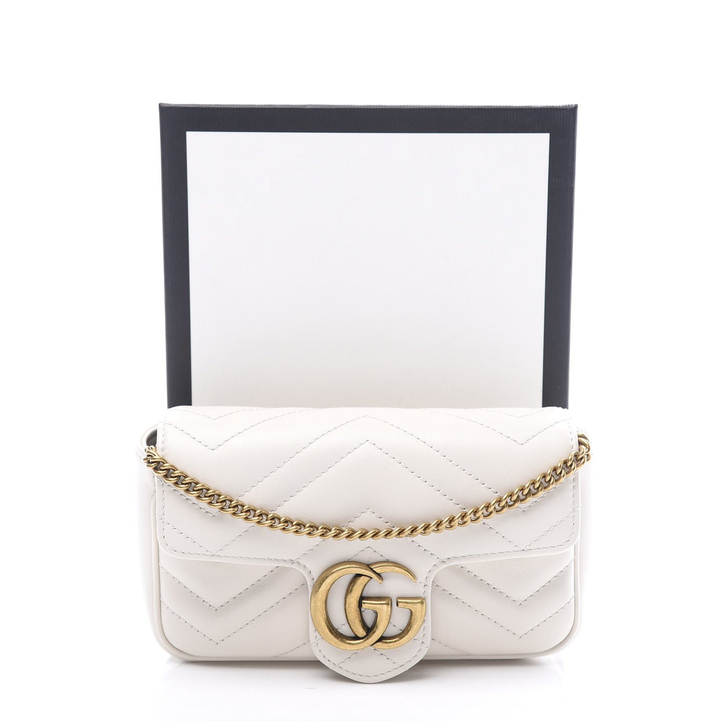 Calfskin Matelasse Super Mini GG Marmont Shoulder Bag White