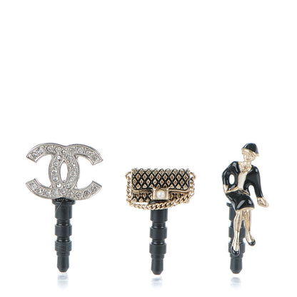 Chanel Enamel Crystal CC Phone Charms Black Gold 1 of 6