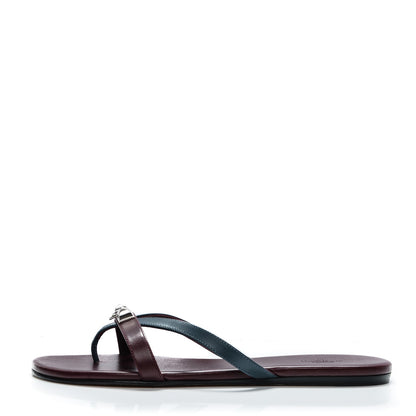Hermes Nappa Calfskin Corfou Sandals 39 Bleu Ardoise Bordeaux 1 of 9