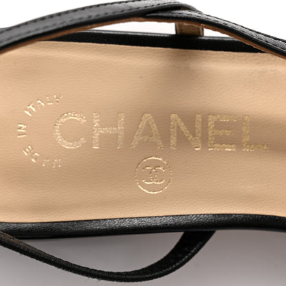 Chanel Goatskin Grosgrain Cap Toe CC Slingback Sandals 38.5 Black 7 of 10