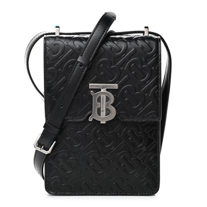 Burberry Calfskin Embossed Monogram TB Robin Bag Black 1 of 8